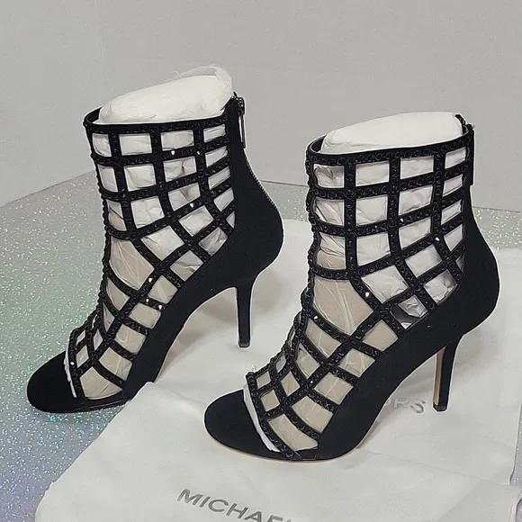 Michael Kors Kors Crystal Suede Cage Sandals Heels Rhinstone SZ:7.5